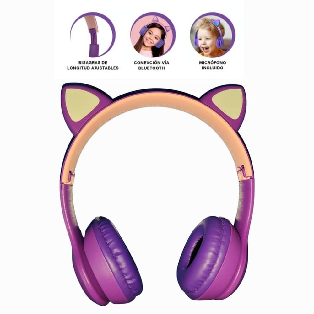 Auriculares Cat Ear Kitten Orejas de Gato con luces  LED color MORADO