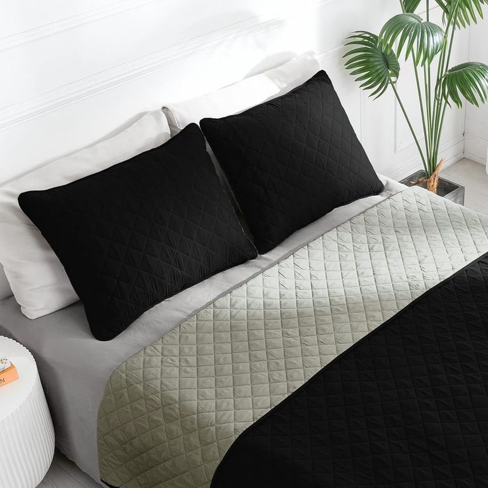 Quilt Deluxe Negro+Gris QUEEN