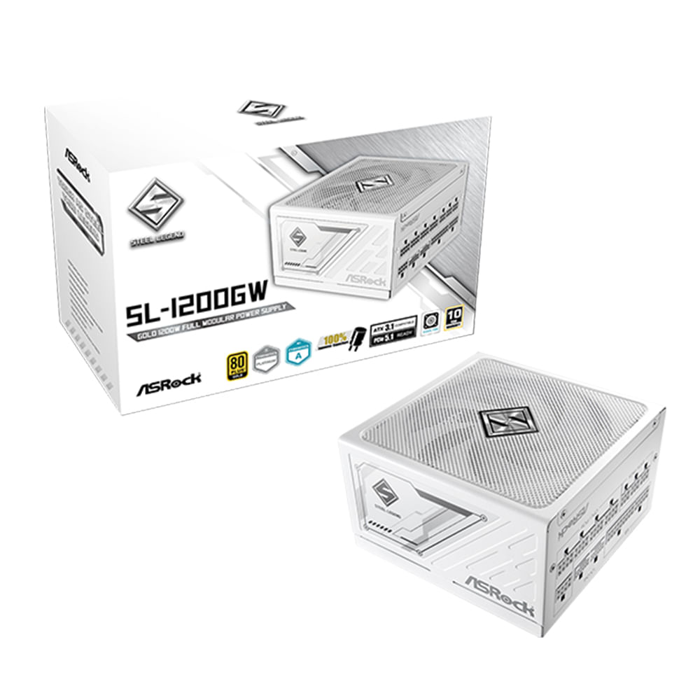 Fuente de Poder ASRock SL-1200GW 1200W 80 Gold Modular Blanca para PC Gaming