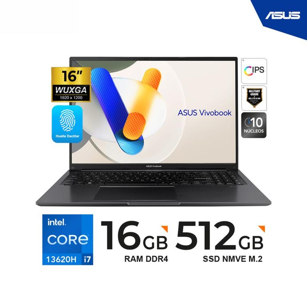 LAPTOP ASUS VIVOBOOK 16 16  WUXGA IPS Core I7-13620H 2.4Ghz 4.90GHz 16GB DDR4 512GB SSD Freedos