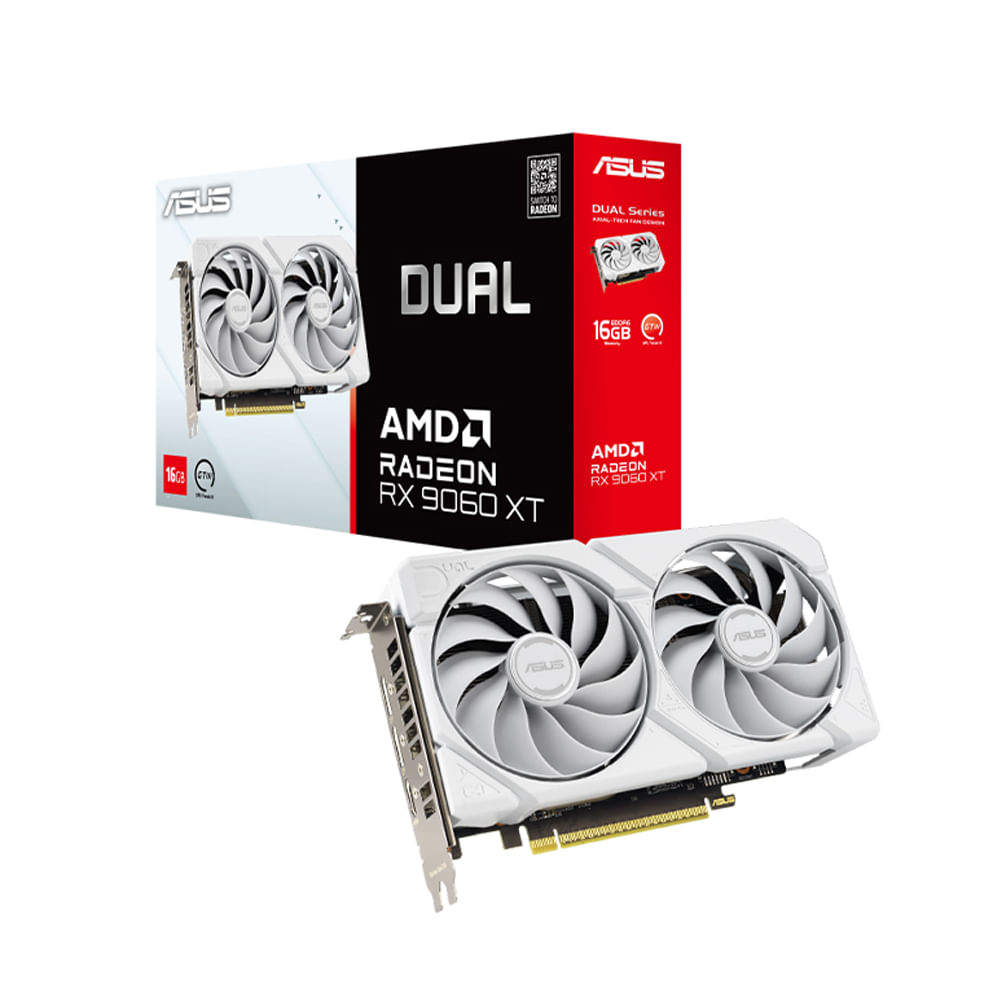 Tarjeta Gráfica ASUS Radeon RX 9060 XT 16GB 128 bit DUAL WHITE alto rendimiento y diseño elegante