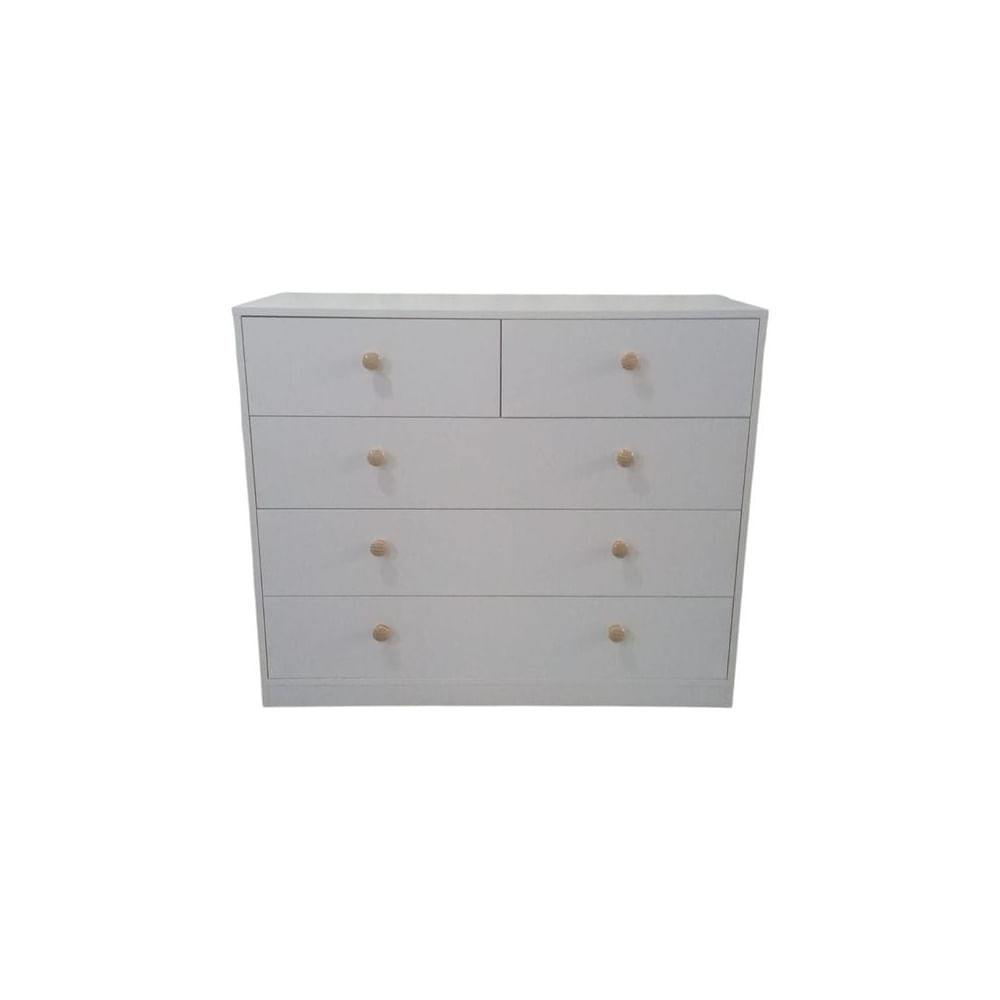 Cómoda Moderna con Jaladores de Madera y Base Cerrada – 5 Cajones