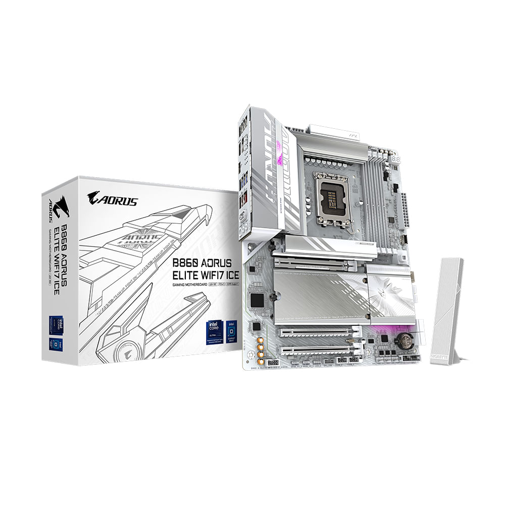 Placa Base Gigabyte B860 Aorus Elite WiFi7 Ice D5 1851 en Color Blanco Conectividad Avanzada
