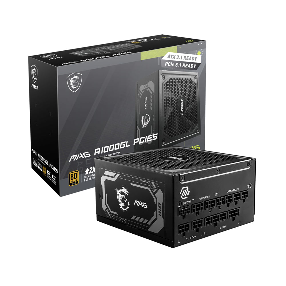 MSI MAG A1000GL - Fuente de Poder Full Modular 80Plus Gold para PCIE5 - Eficiencia y Rendimiento