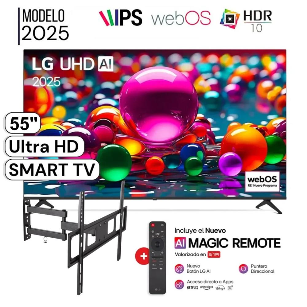 Televisor LG 55"" LED UHD 4K Smart TV ThinQ AI 55UA8000PSB + Rack Giratorio