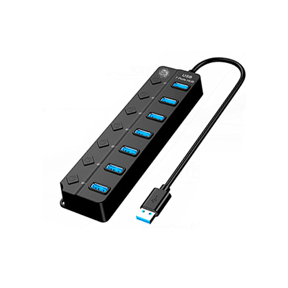 HUB USB 3.0 de 7 Puertos Delcom DL-507 Negro Conectividad Rápida y Versátil para Todos tus Disposi