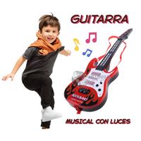 Guitarra Dinámica con Luz y Música a Pilas para Niños Color Rojo