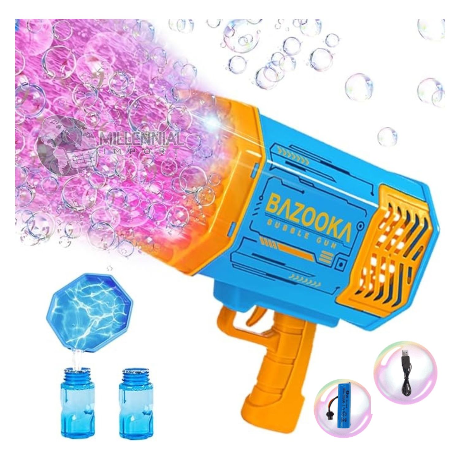 Lanzador de Burbujas 69 Agujeros Pistola de Burbujas para Niño Celeste