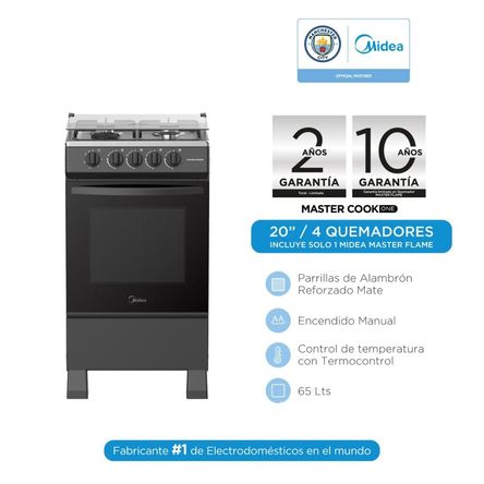 Cocina a gas Midea MGS20FS2LFAMB-PE Mastercook Plus 20'' 4 Quemadores Negra Cocina a gas Midea MGS20FS2LFAMB-PE Mastercook Plus 20'' 4 Quemadores Negra