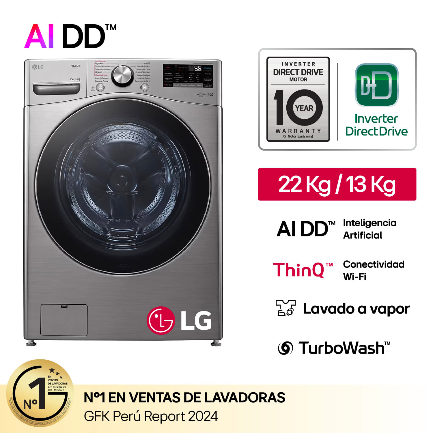 Lavaseca LG WD22VV2S6R 22/13Kg Plateado