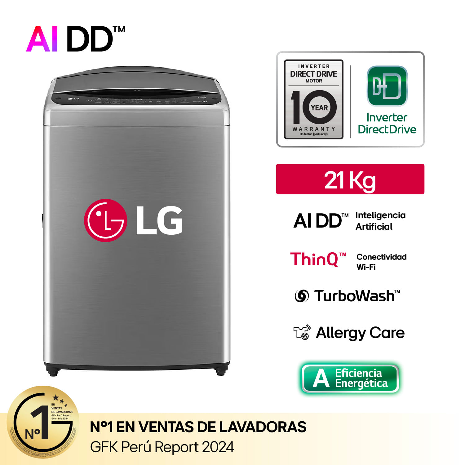 Lavadora LG WT21VV6 21Kg Plateado