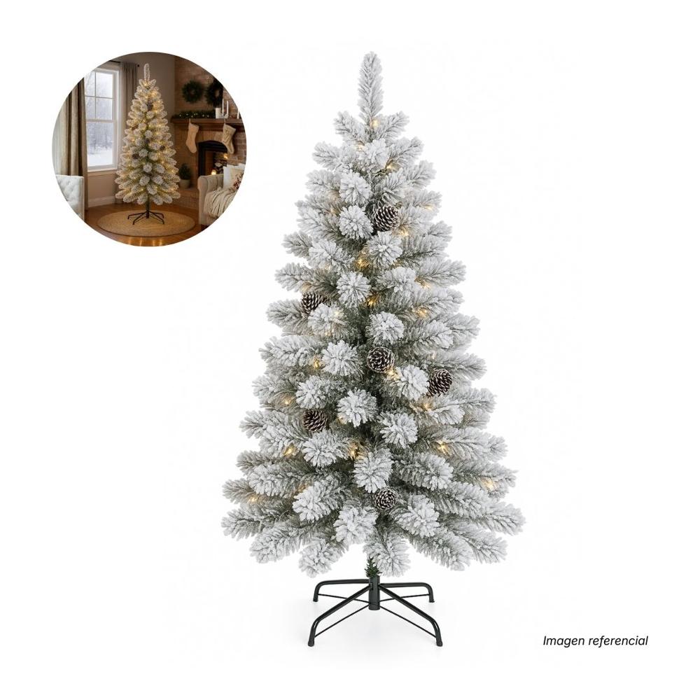 Arbol de Navidad 1.80 m Nevado Frondoso con Piñas y Luces