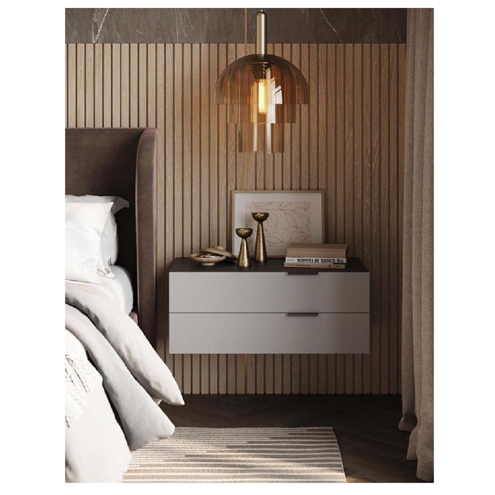 Velador Mesa de Noche Anubis Flotante color Gris/Negro 2 cajones TU MESITA