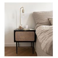 Mesa de Noche Clásica con Ratán Ivonne color Negro 1 puerta TU MESITA