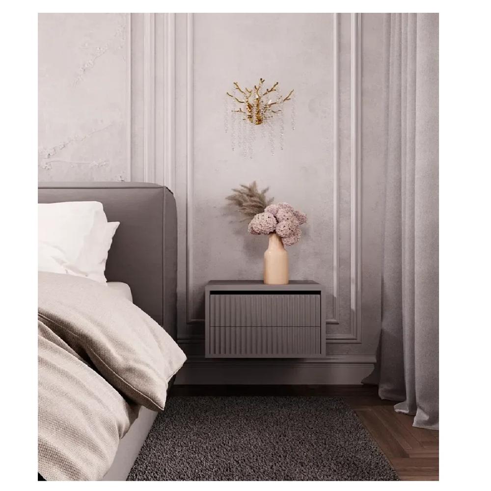 Velador Mesa de Noche Pottis Acanalado color Taupe 2 cajones TU MESITA