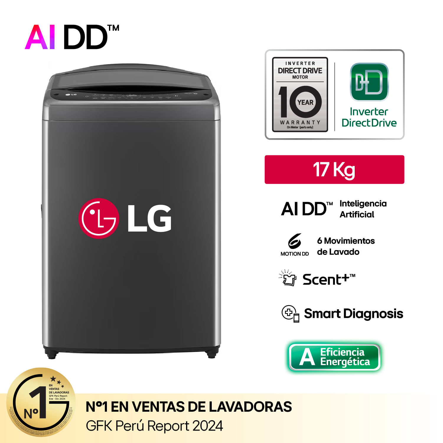 Lavadora LG WT17BV6T 17 Kg Negro