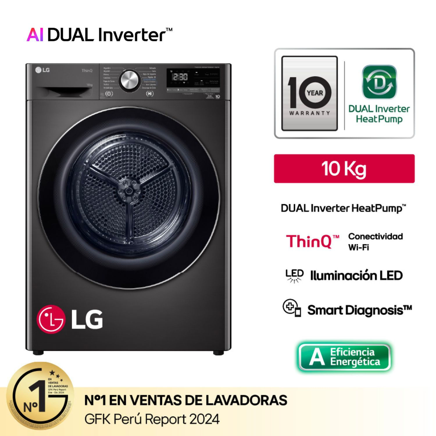 Secadora LG DF10BVC2S6 10 Kg Negro Acero