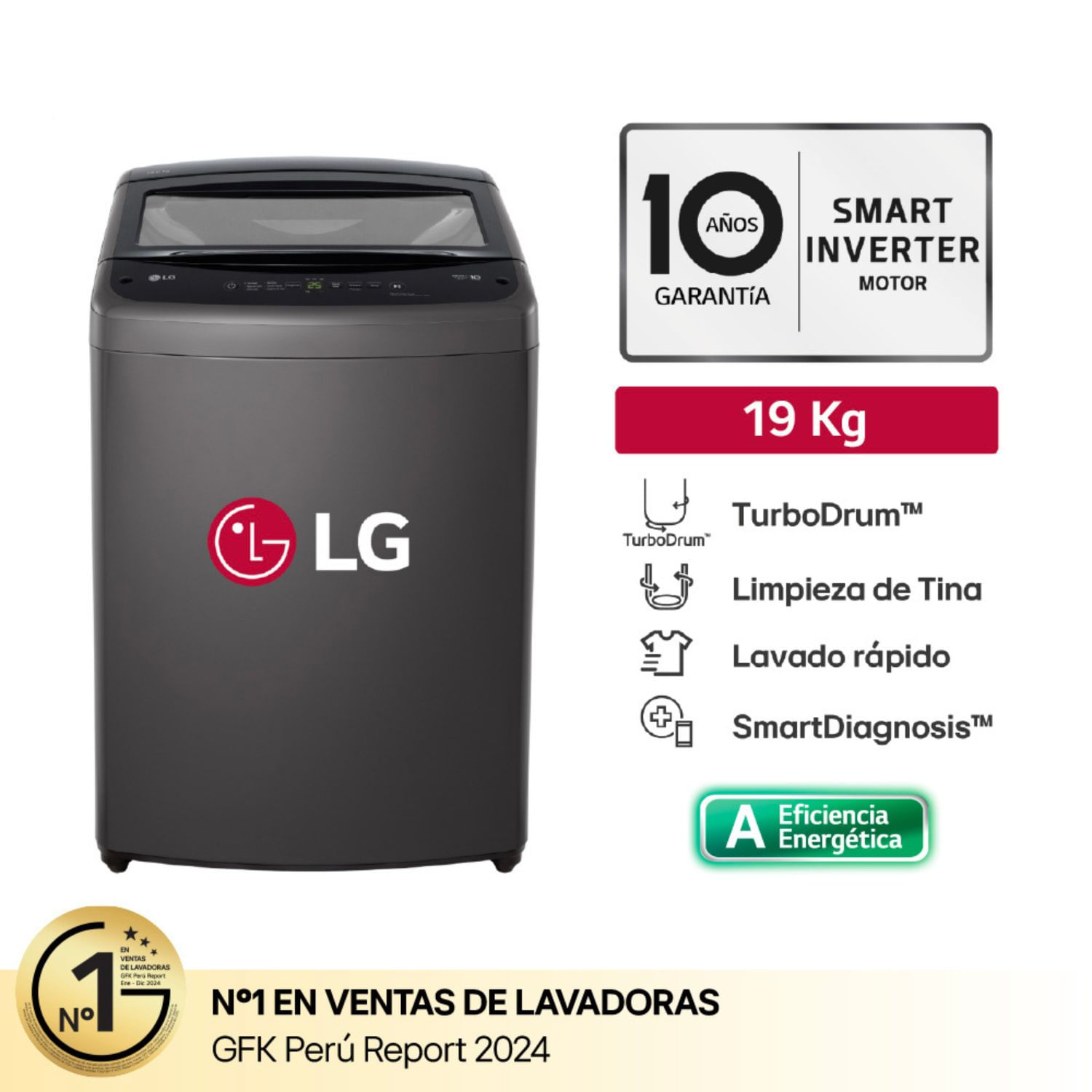 Lavadora LG 19 Kg Carga Superior WT19BVTB Negra