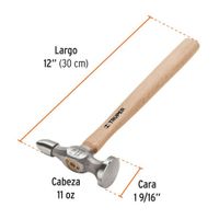 Martillo planchador desabollador 11 oz fino, mango 12"", Truper