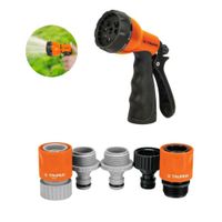 kit pistola de riego 8 funciones 5 conectores rapidos clik Truper