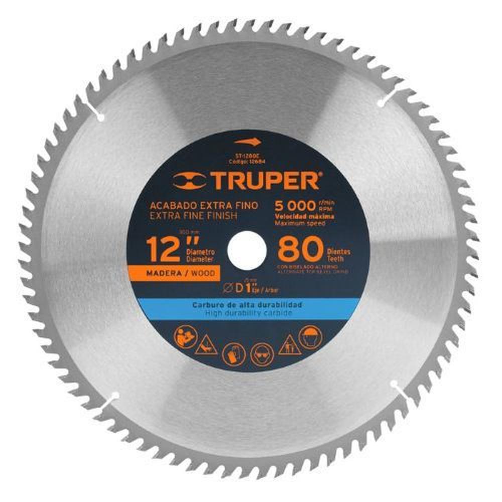 Disco sierra 12" para madera, 80 dientes centro 1", Truper