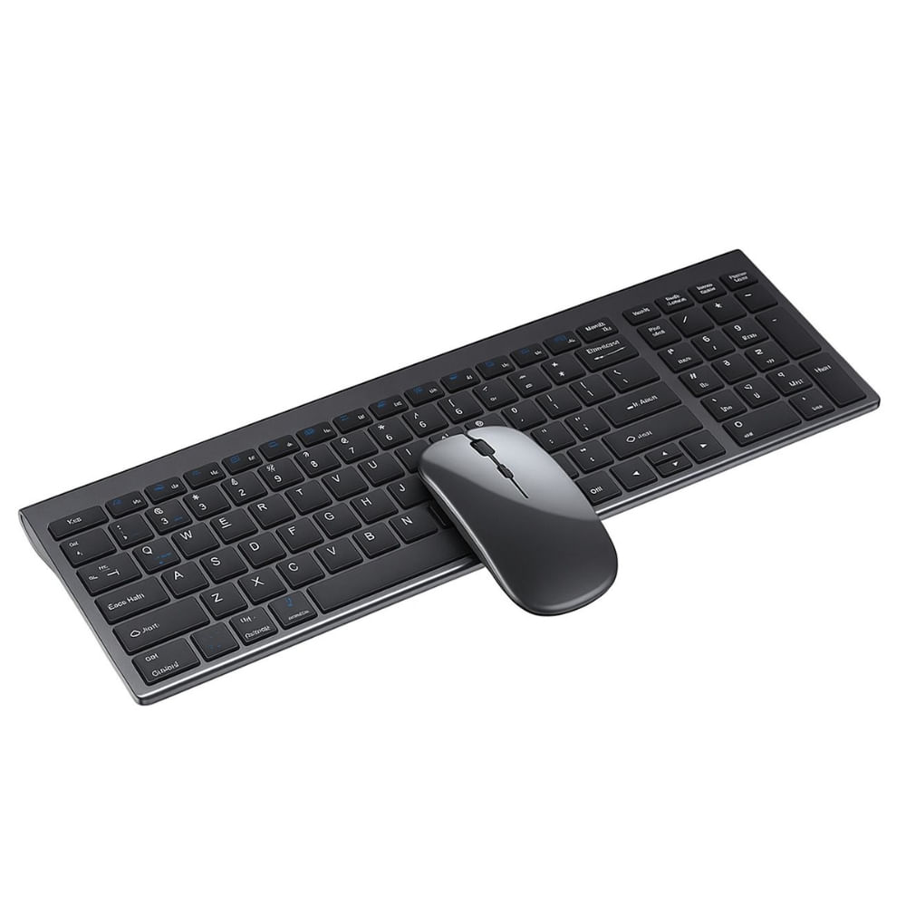 Combo Teclado y Mouse Recargable, Silent Touch, Inalámbrico Dual Bluetooth y USB 2.4G, Negro