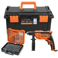 Taladro 600w  + caja de herramientas + puntas y brocas 100pzas truper