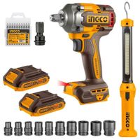 LLAVE DE IMPACTO INALAMBRICO 20V BRUSHLESS, LAMPARA MAGNETICA 10 DADOS