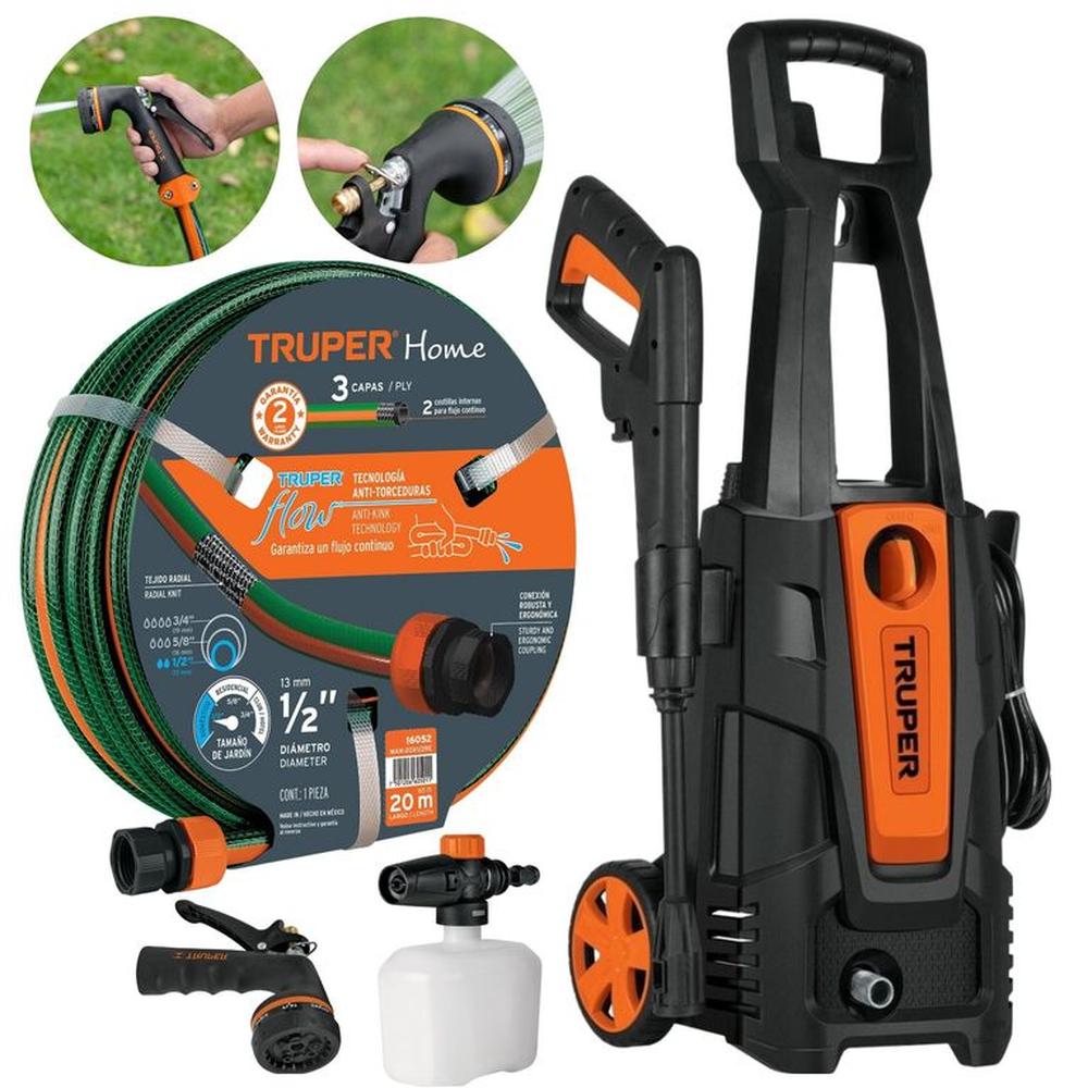 Combo hidrolavadora 1800PSI manguera 20m + pistola de riego Truper