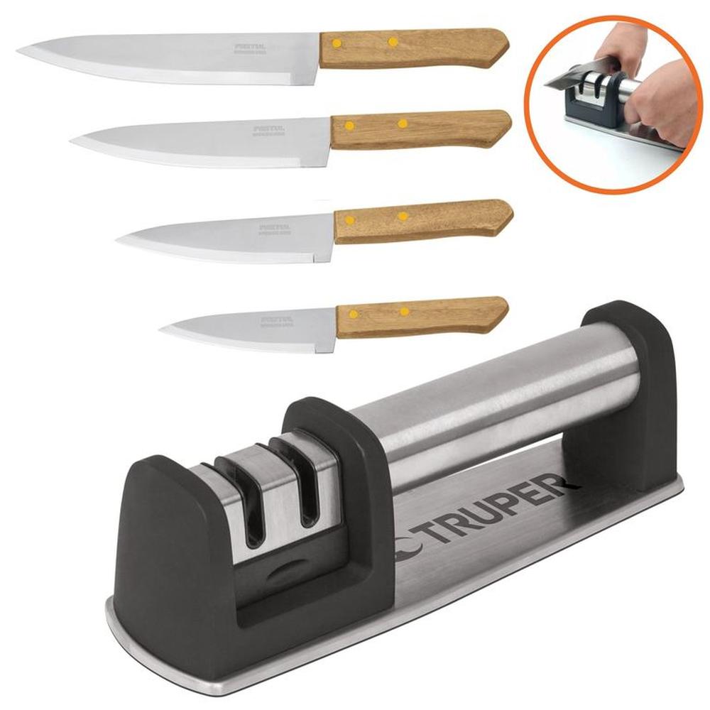 Kit Cuchillos De Chef 4 Und, Afilador De Cuchillo Truper