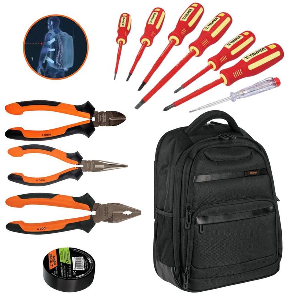 KIT alicates dieléctricos, 6 desarmadores 1000V,  MOCHILA