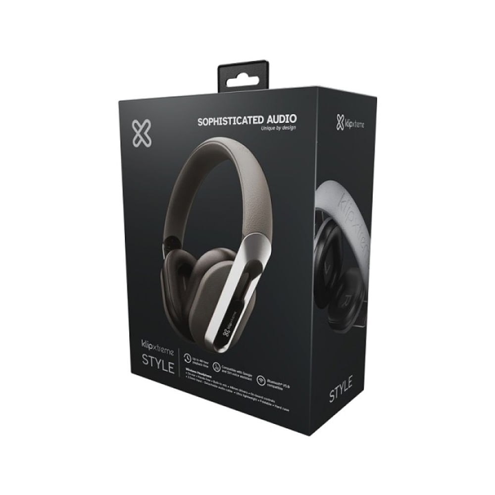 Auriculares Klip Xtreme KWH-750 gris Bluetooth sonido envolvente conexión inalámbrica y diseño có