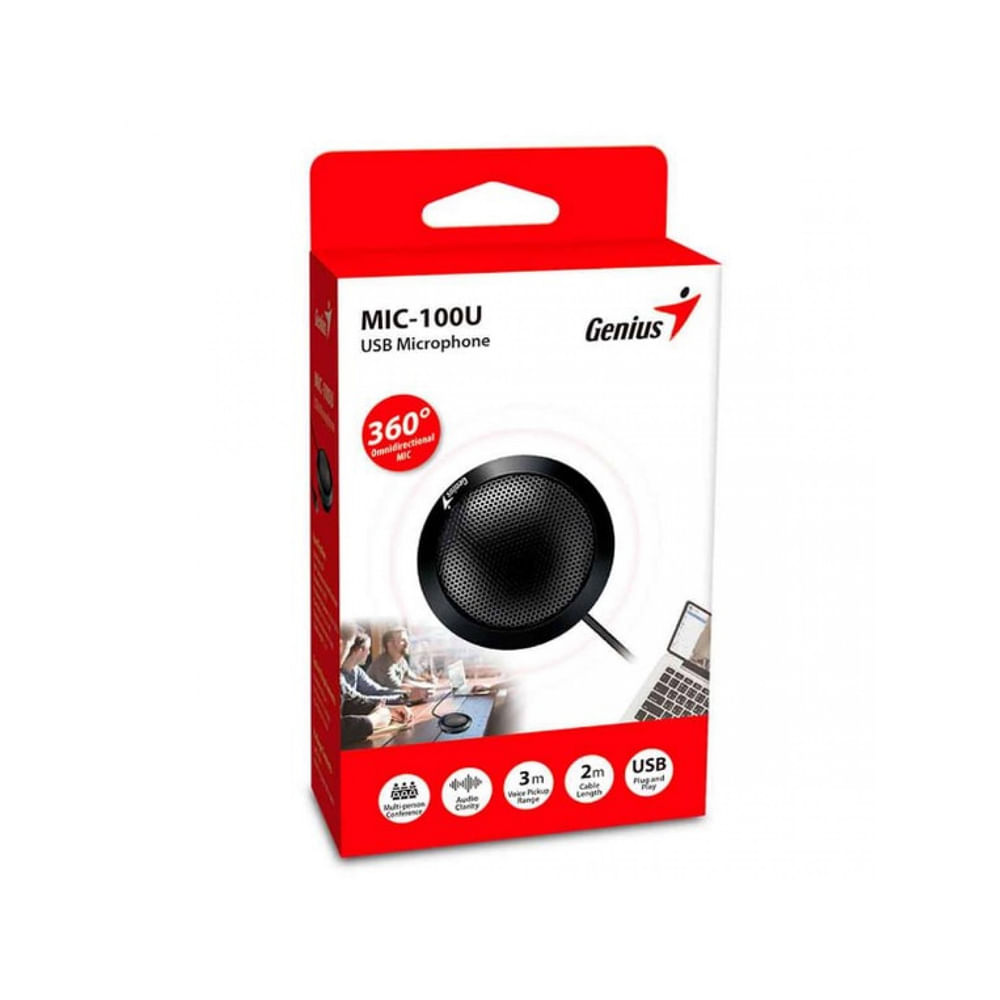 Micrófono USB Genius MIC-100U para Videoconferencias Color Negro Sonido Crystal Clear