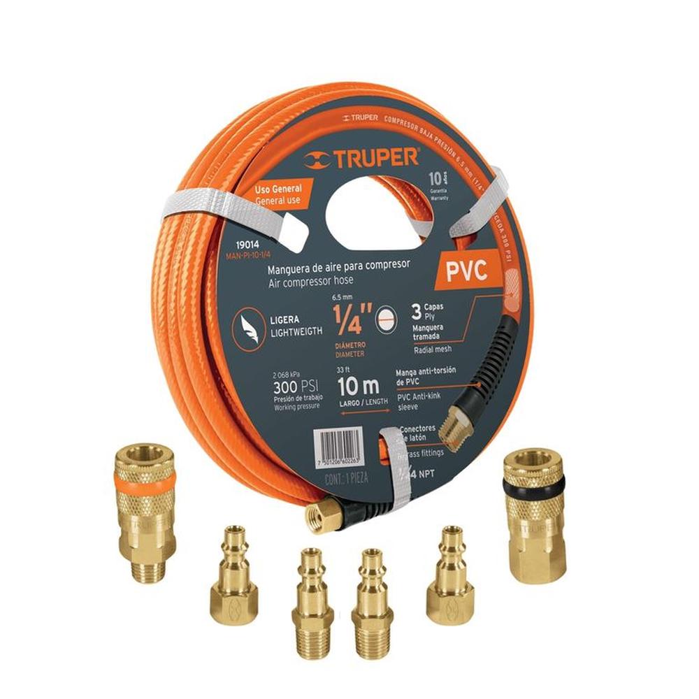 Manguera para comprensora + 4 conectores + 2 coples de latón Truper