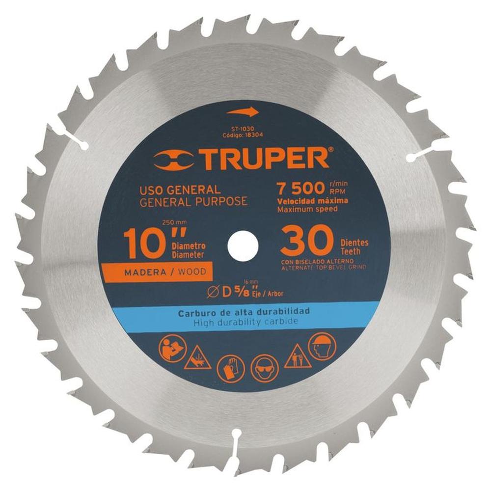 Disco sierra 10" para madera, 30 dientes centro 5/8", Truper