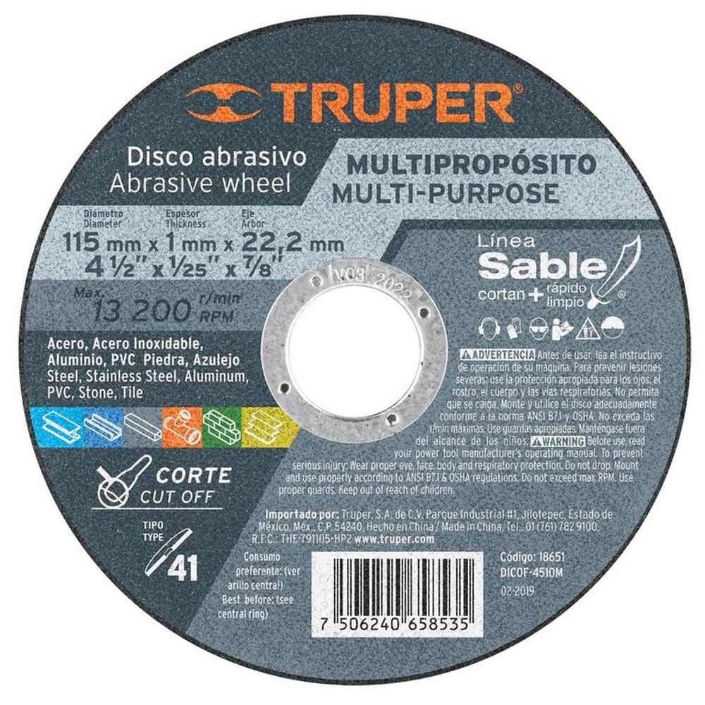 Disco de corte multimaterial  4-1/2" x 1 mm,  profesional Truper