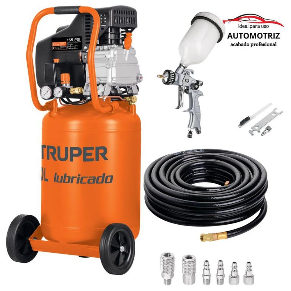 kit Compresora de aire 50L vertical Pistola para pintar manguera 15m