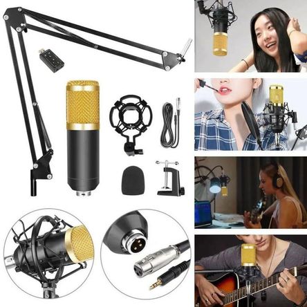 Kit Micrófono Condensador Para Estudio Podcast BM800 Dorado