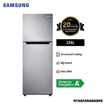 REFRIGERADORA SAMSUNG 234 L TOP FREEZER PLATEADO - RT22FARADS8PE Plateado REFRIGERADORA SAMSUNG 234 L TOP FREEZER PLATEADO - RT22FARADS8PE Plateado
