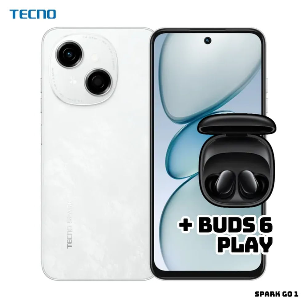 CELULAR TECNO SPARK GO 1 3GB RAM 64GB ROM - GLITTERY WHITE + BUDS 6 PLAY
