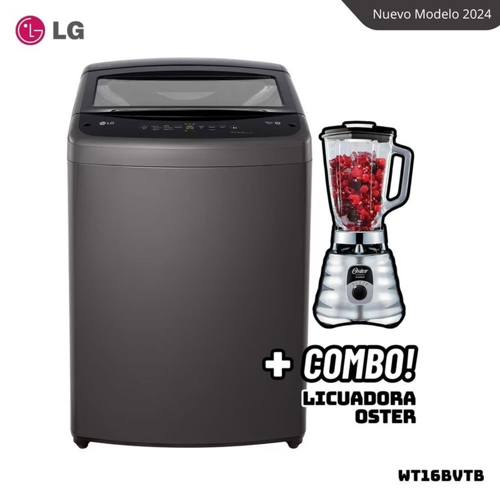 LAVADORA LG TURBODRUM 16 KG CARGA SUPERIOR NEGRO CLARO - WT16BVTB + LICUADORA OSTER BLST4655