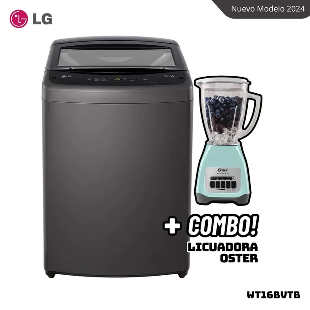 LAVADORA LG TURBODRUM 16 KG CARGA SUPERIOR NEGRO CLARO - WT16BVTB + LICUADORA OSTER BLSTKAGVPB