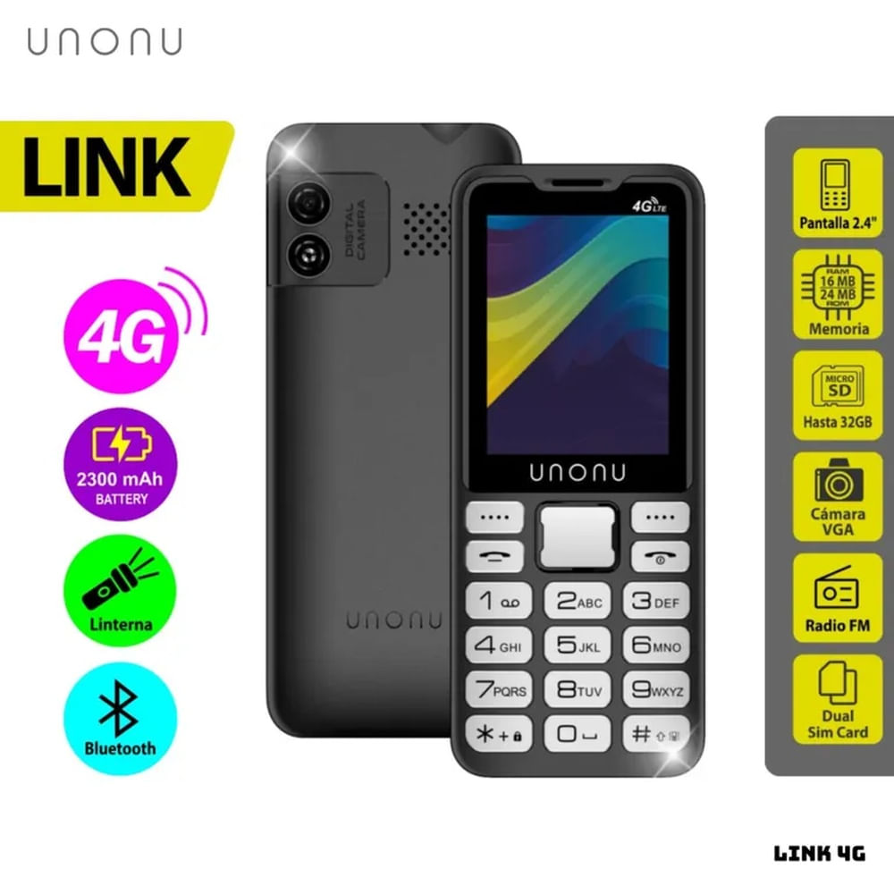 CELULAR BASICO UNONU LINK 4G DUAL SIM - NEGRO Negro CELULAR BASICO UNONU LINK 4G DUAL SIM - NEGRO Negro