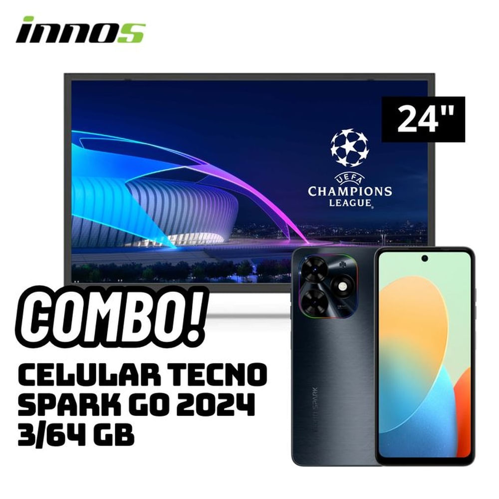 TELEVISOR INNOS 24 SMART TV ANDROID TV HD LED - S2401KU + CELULAR TECNO SPARK GO 2024 3/64 GB NEGRO Negro TELEVISOR INNOS 24 SMART TV ANDROID TV HD LED - S2401KU + CELULAR TECNO SPARK GO 2024 3/64 GB NEGRO Negro