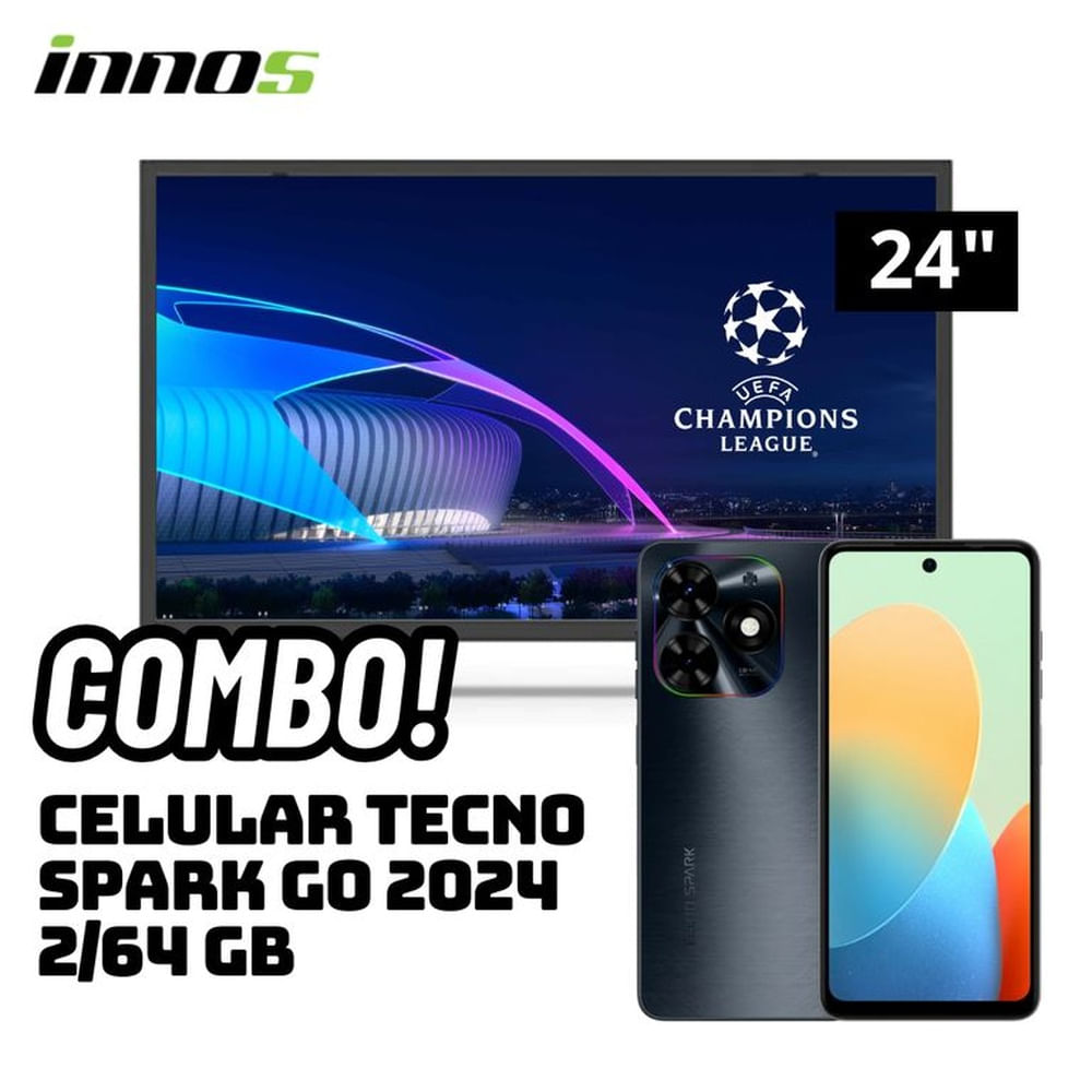 TELEVISOR INNOS 24 SMART TV ANDROID TV HD LED - S2401KU + CELULAR TECNO SPARK GO 2024 2/64 GB NEGRO Negro TELEVISOR INNOS 24 SMART TV ANDROID TV HD LED - S2401KU + CELULAR TECNO SPARK GO 2024 2/64 GB NEGRO Negro