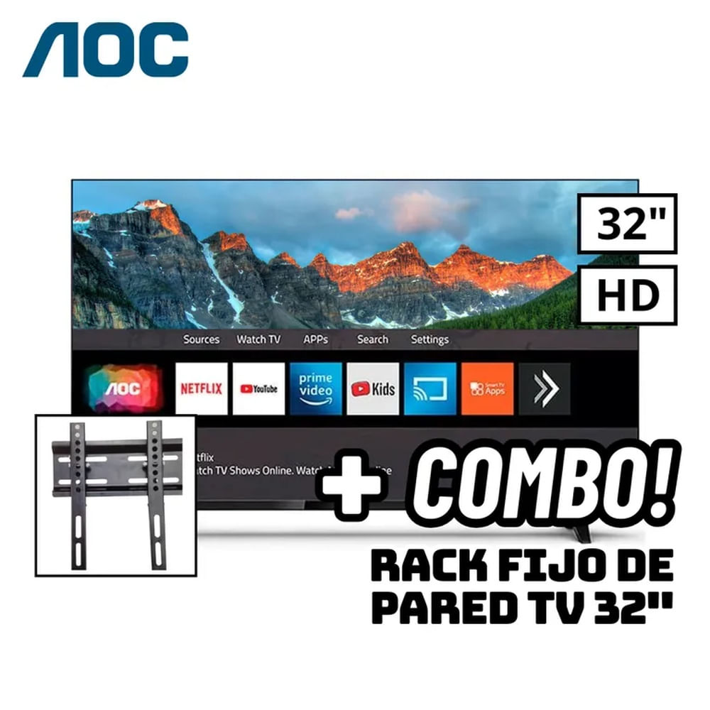 TELEVISOR AOC 32 SMART TV ROKU TV HD LED - 32S5045 + RACK FIJO