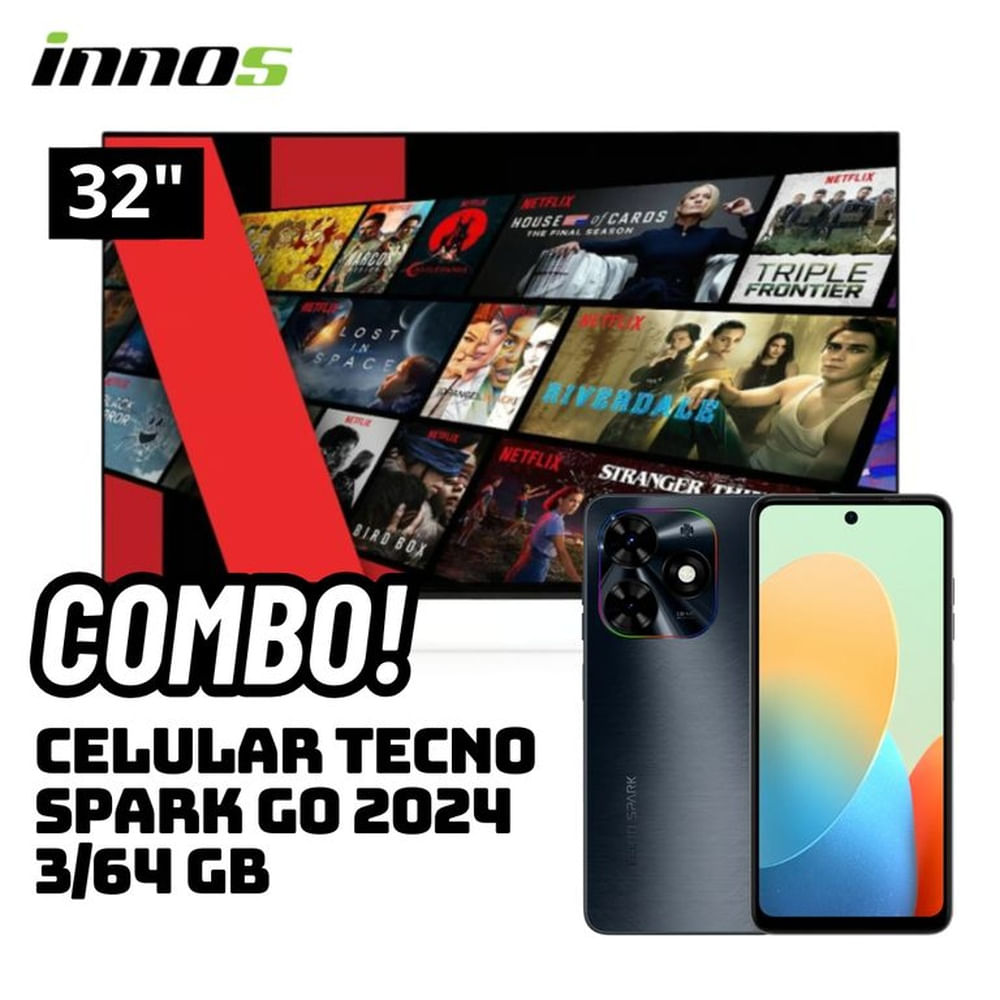 TELEVISOR INNOS 32 SMART TV ANDROID TV HD LED - S3201KU + CELULAR TECNO SPARK GO 2024 3/64 GB NEGRO