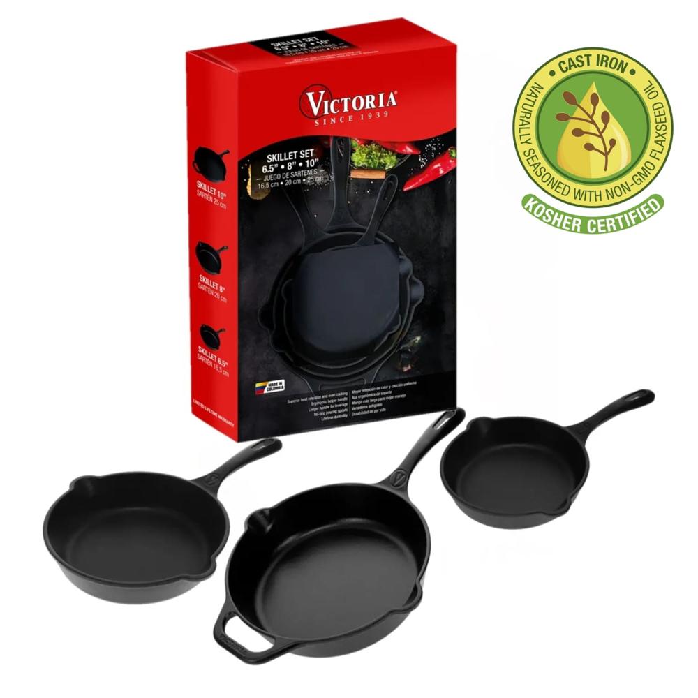 Set De 3 Sartenes Curado de Hierro Fundido Victoria