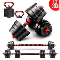 Mancuernas Set de 30 Kg Convertibles con Barra y Asas