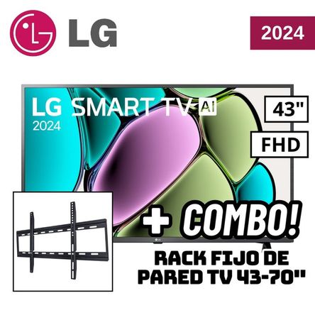 TELEVISOR LG 43 SMART TV THINQ AI WEBOS HUB FHD LED 2024 - 43LR6000PSA + RACK FIJO Negro
